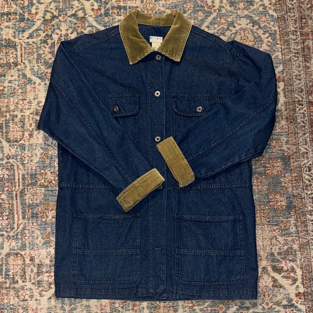 Vintage French Navy Chore/Barn Jacket with Corduroy Collar and Cuffs Medium